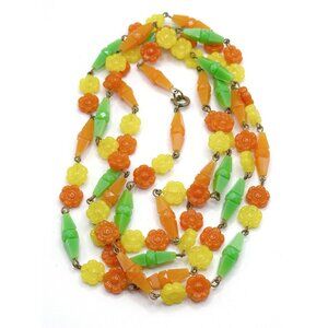 Bright Colorful 52” Multicolor Vintage Floral‎ Plastic Necklace